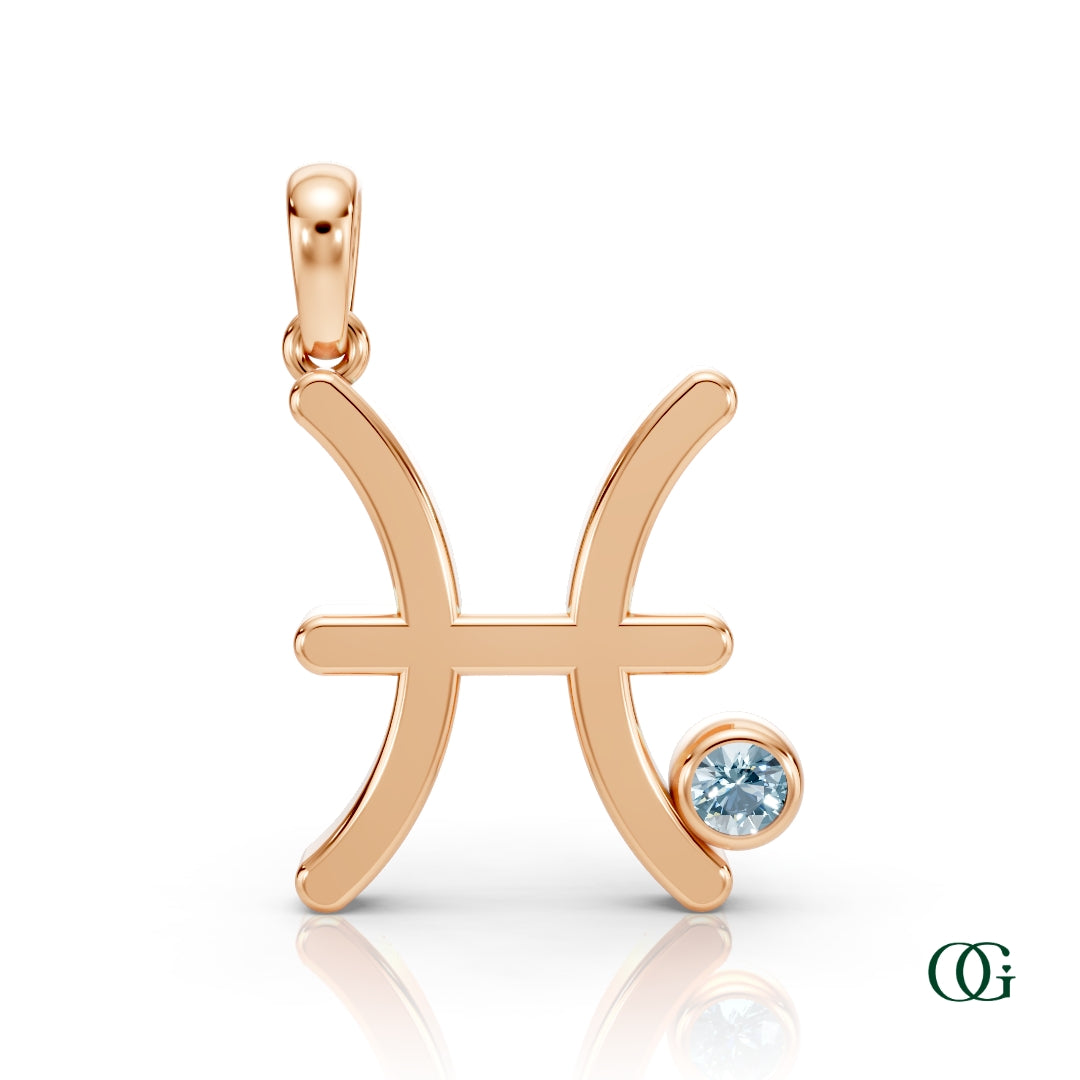 R| Pisces Zodiac Pendant with Aquamarine in Rose Gold