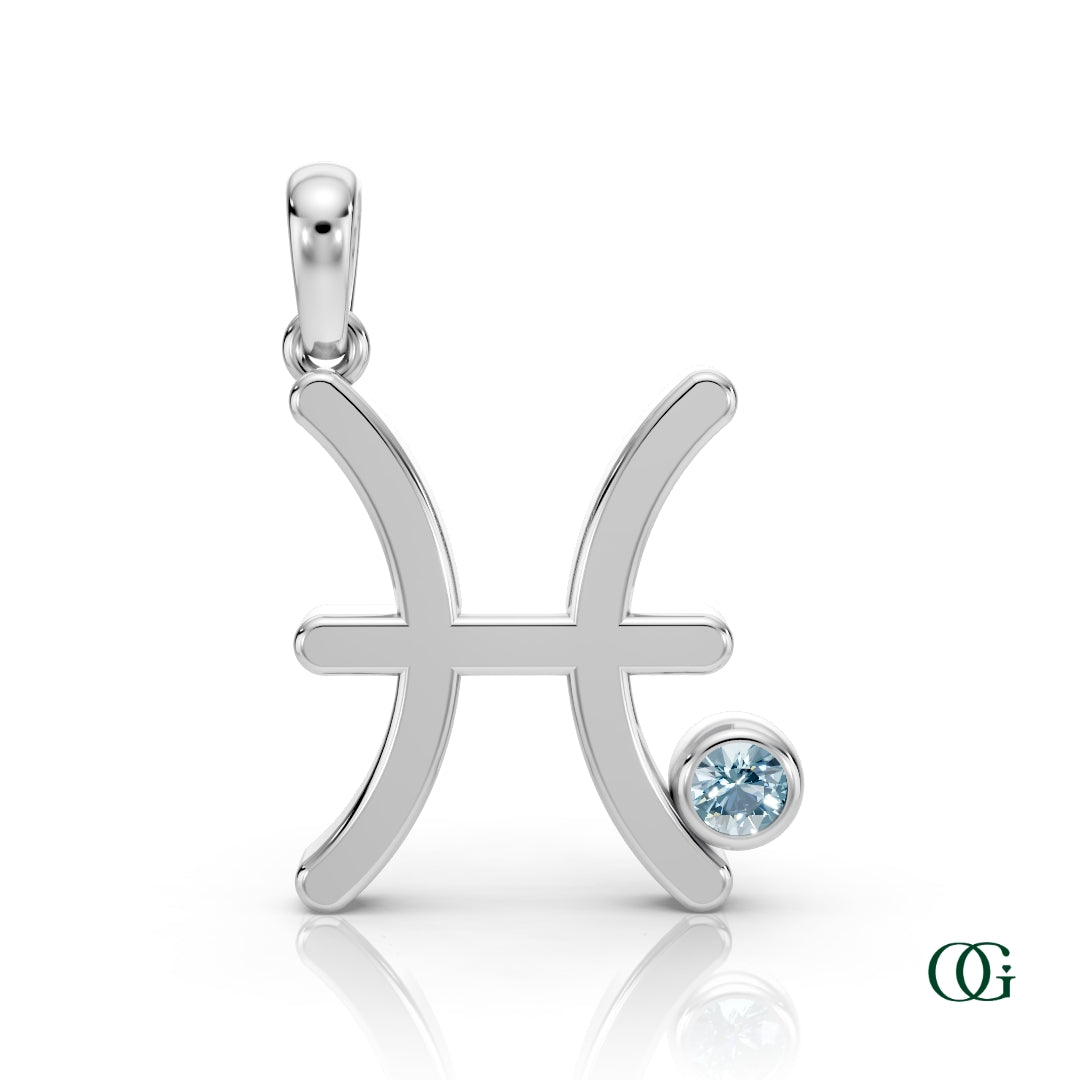 W| Pisces Zodiac Pendant with Aquamarine in White Gold