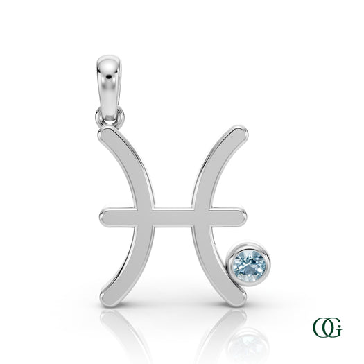 W| Pisces Zodiac Pendant with Aquamarine in White Gold