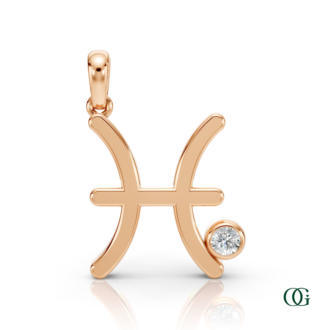 R| Pisces Zodiac Pendant with Diamond in Rose Gold