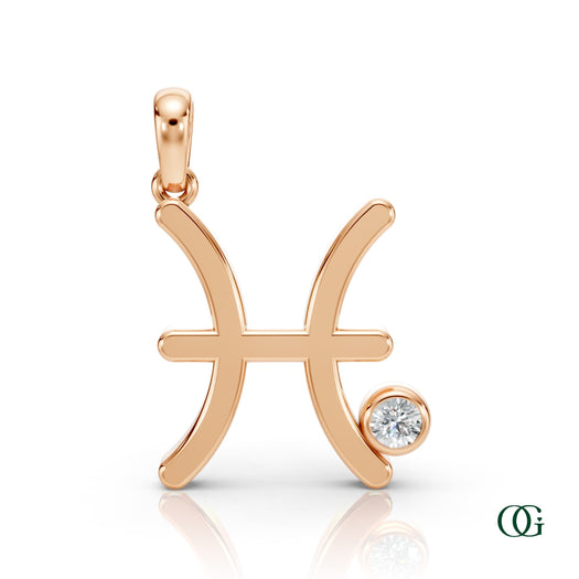 R| Pisces Zodiac Pendant with Diamond in Rose Gold