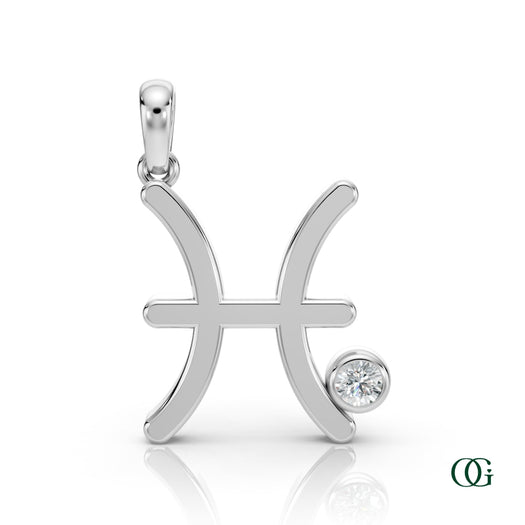 W| Pisces Zodiac Pendant with Diamond in White Gold