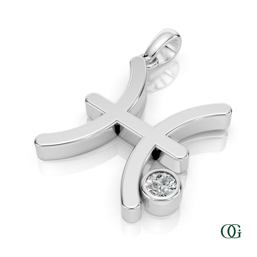 W| Pisces Zodiac Pendant with Diamond in White Gold