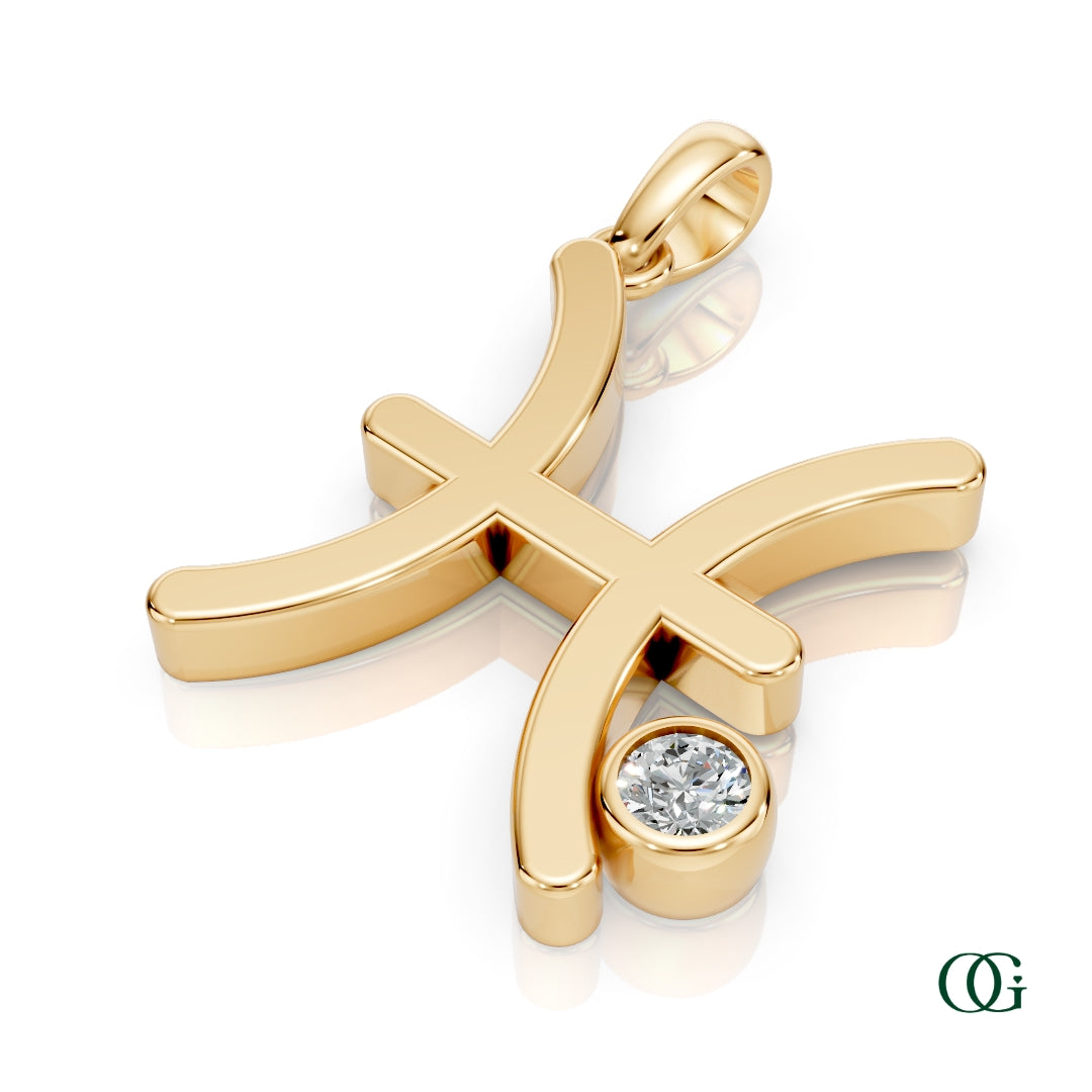 Y| Pisces Zodiac Pendant with Diamond in Yellow Gold