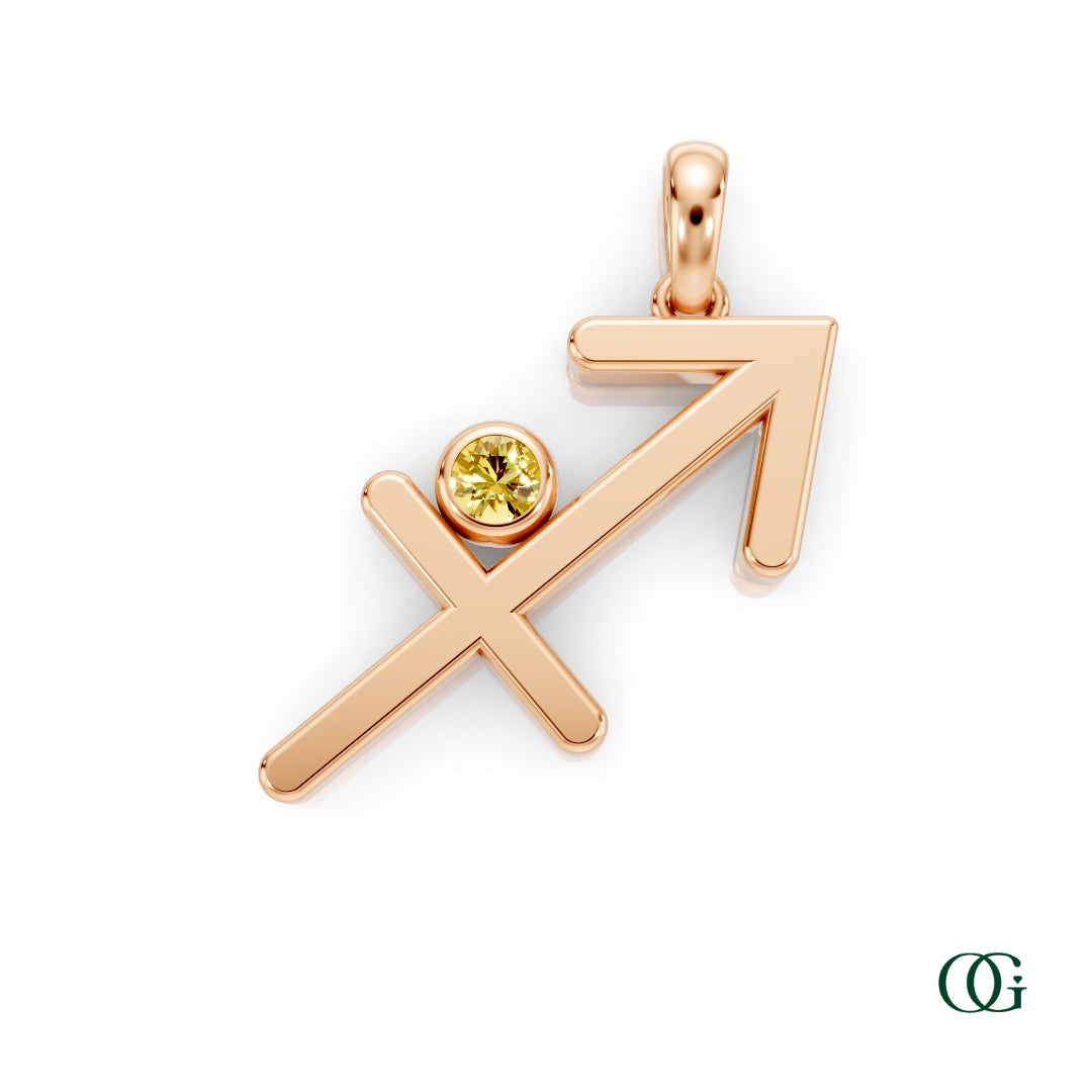 R |Sagittarius Zodiac Pendant with Citrine in Rose Gold