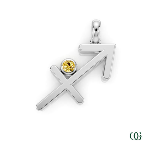 W |Sagittarius Zodiac Pendant with Citrine in White Gold