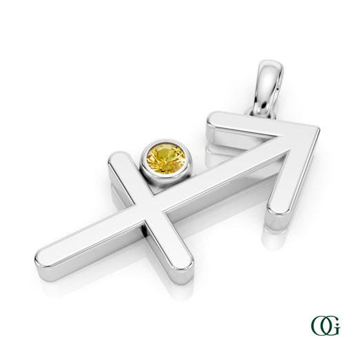 W |Sagittarius Zodiac Pendant with Citrine in White Gold