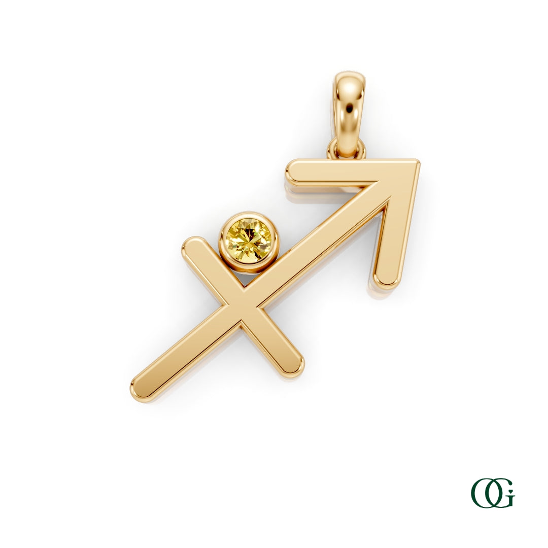 Y |Sagittarius Zodiac Pendant with Citrine in Yellow Gold