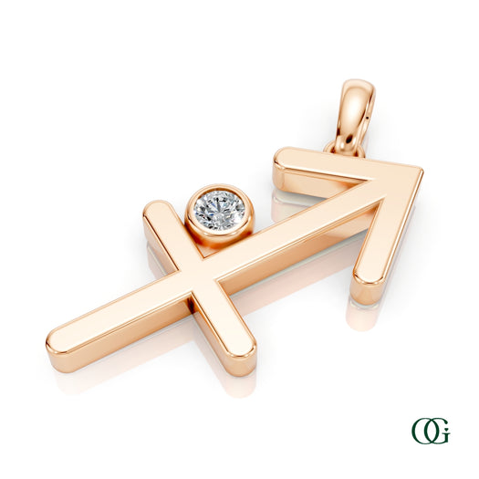 R |Sagittarius Zodiac Pendant with Diamond in Rose Gold