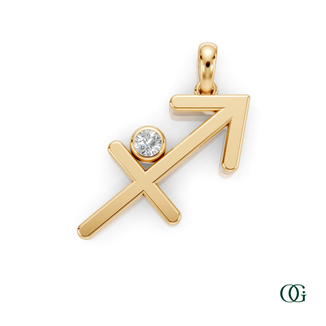 Y |Sagittarius Zodiac Pendant with Diamond in Yellow Gold