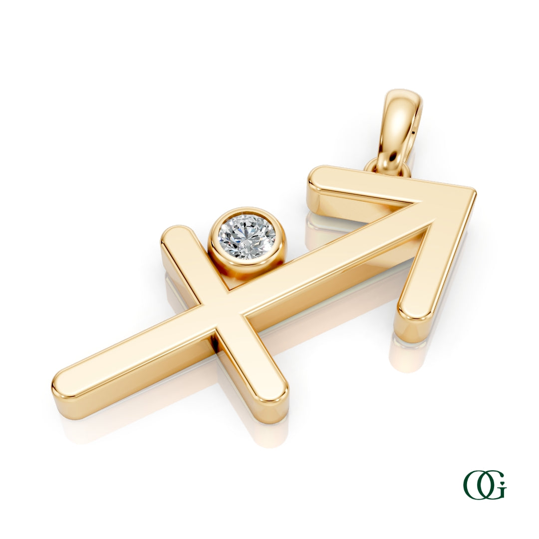 Y |Sagittarius Zodiac Pendant with Diamond in Yellow Gold