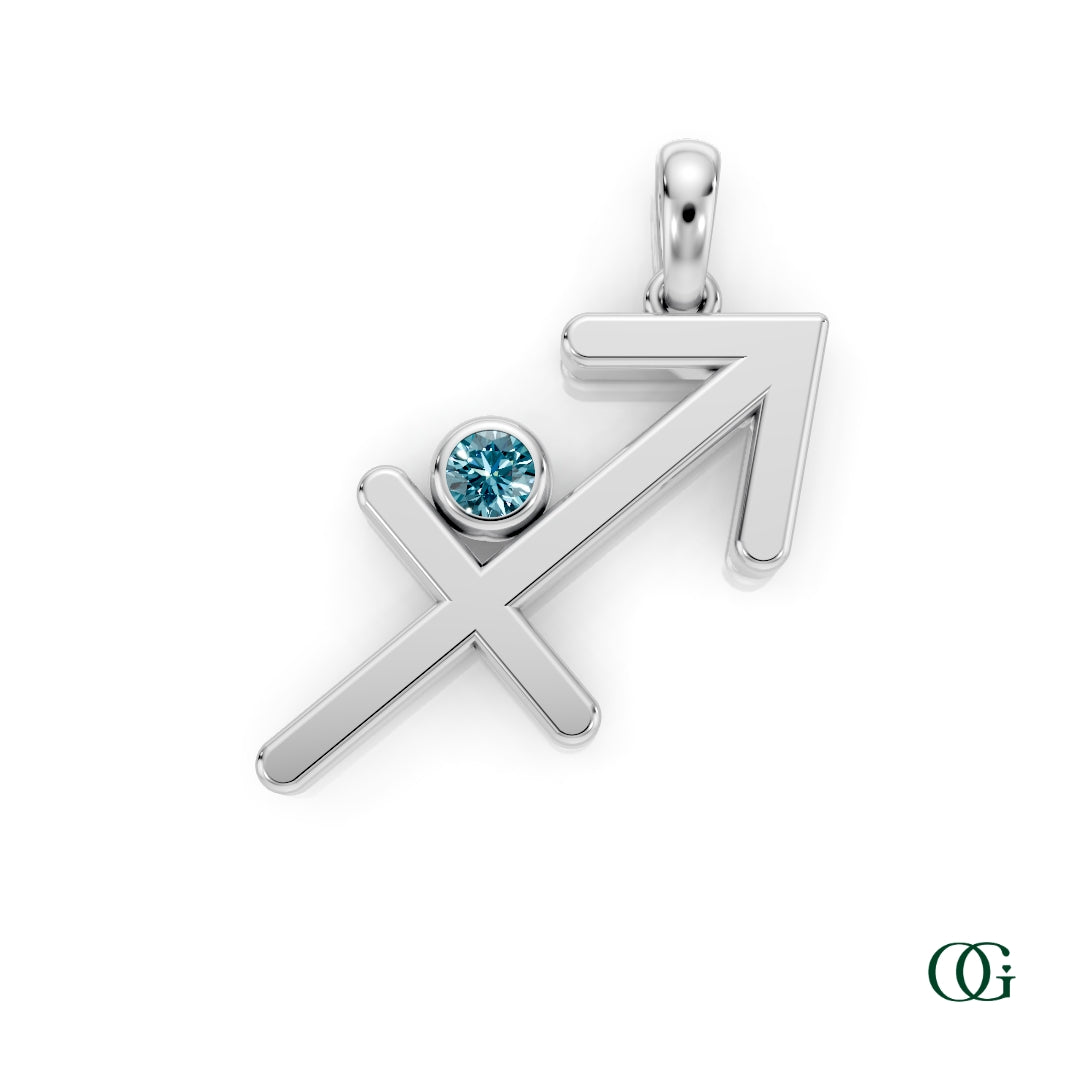 W |Sagittarius Zodiac Pendant with Topaz in White Gold