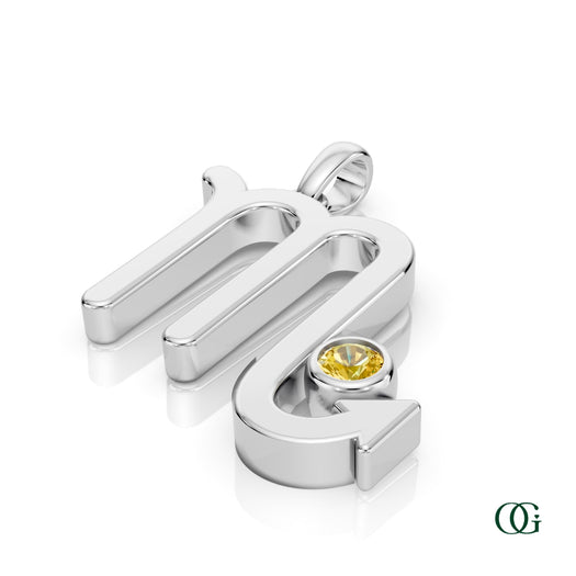 W| Scorpio Zodiac Pendant with Citrine in White Gold