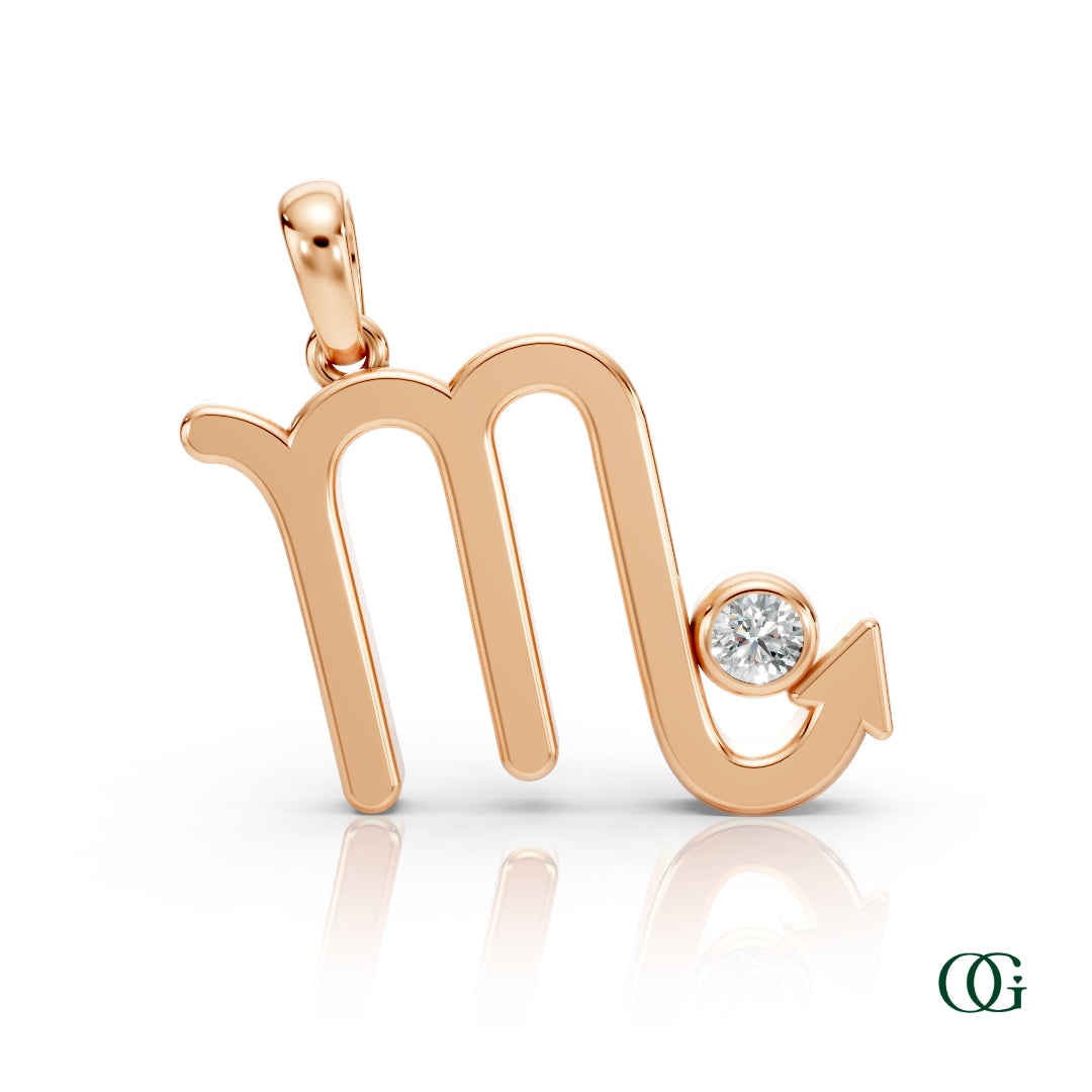 R | Scorpio Zodiac Pendant with Diamond in Rose Gold