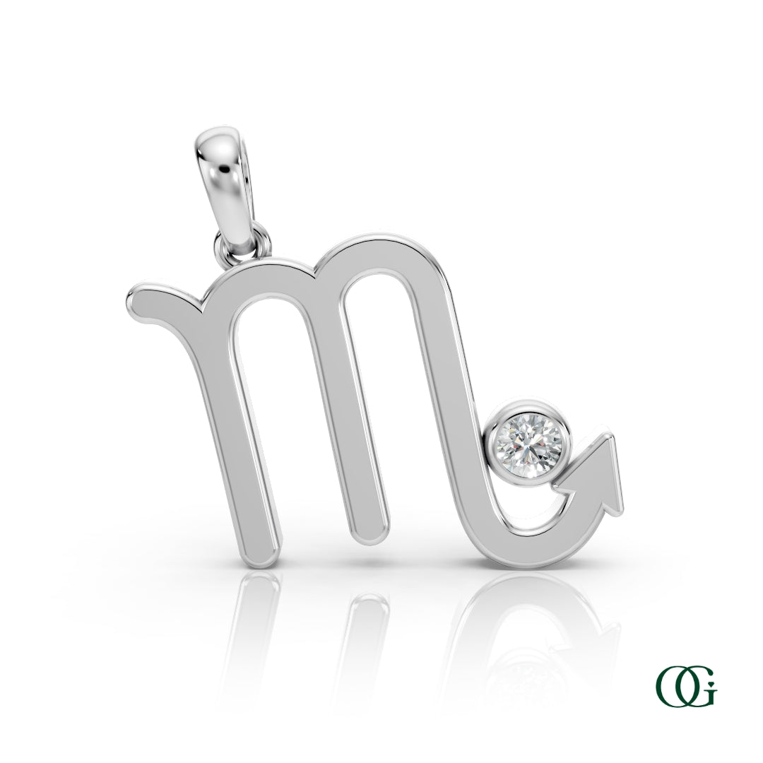W| Scorpio Zodiac Pendant with Diamond in White Gold