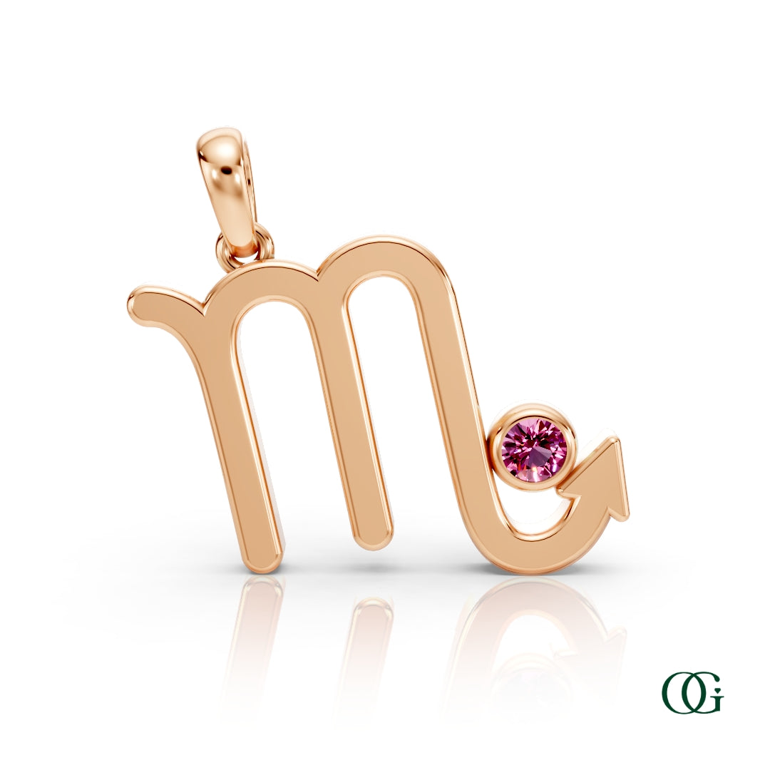 R | Scorpio Zodiac Pendant with Pink Tourmaline in Rose Gold