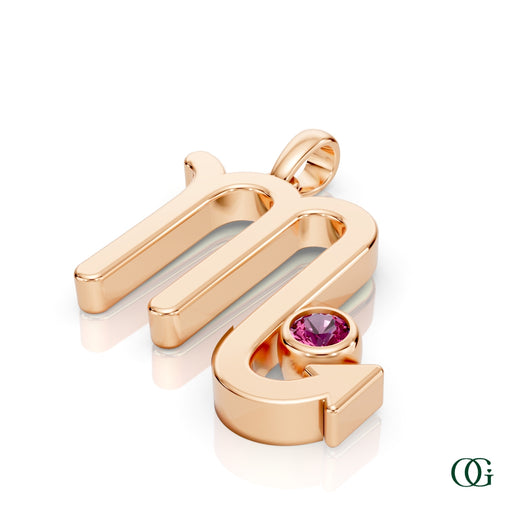 R | Scorpio Zodiac Pendant with Pink Tourmaline in Rose Gold