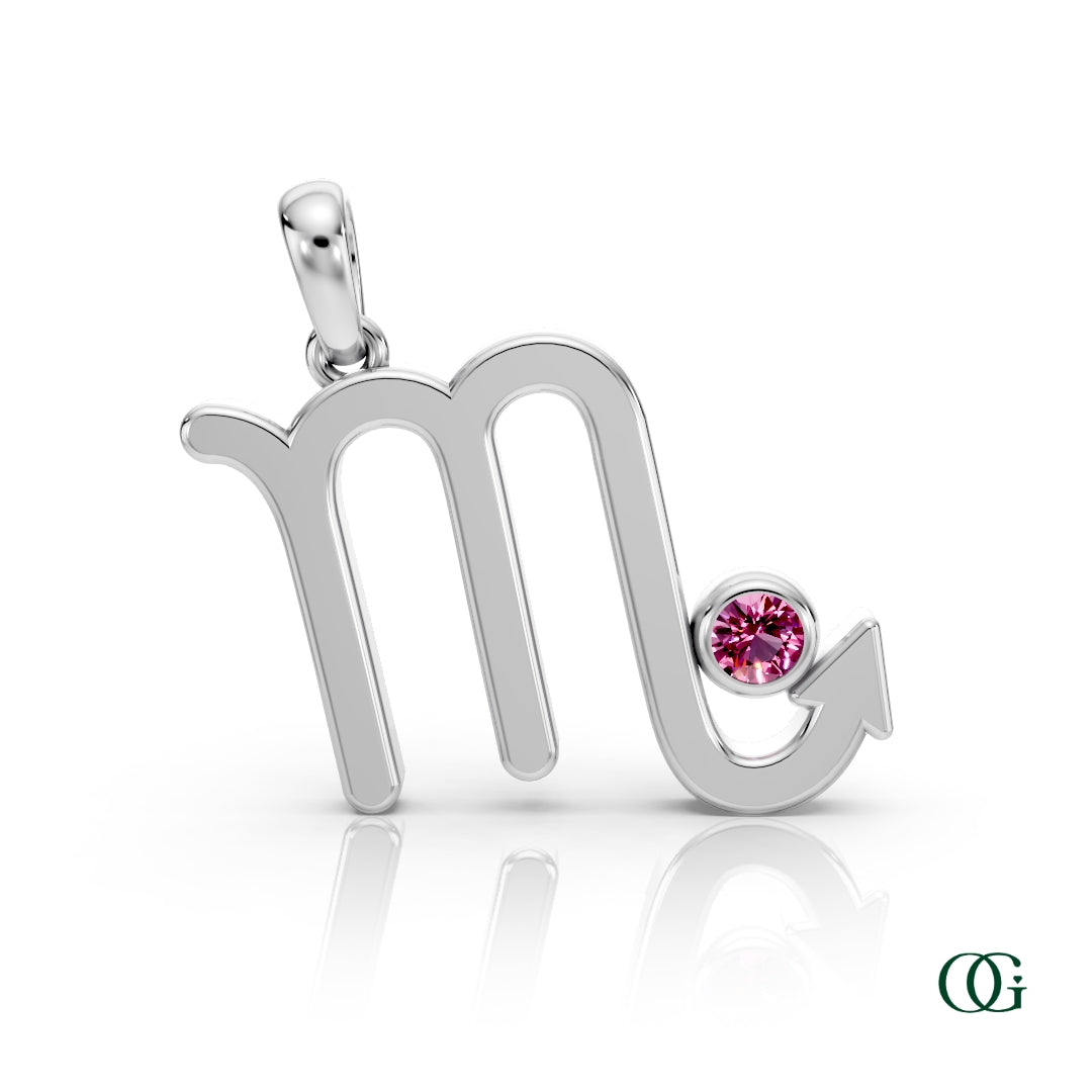 W| Scorpio Zodiac Pendant with Pink Tourmaline in White Gold