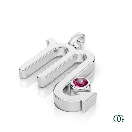 W| Scorpio Zodiac Pendant with Pink Tourmaline in White Gold