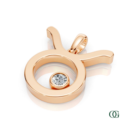 Y | Taurus Zodiac Pendant with Diamond in Rose Gold