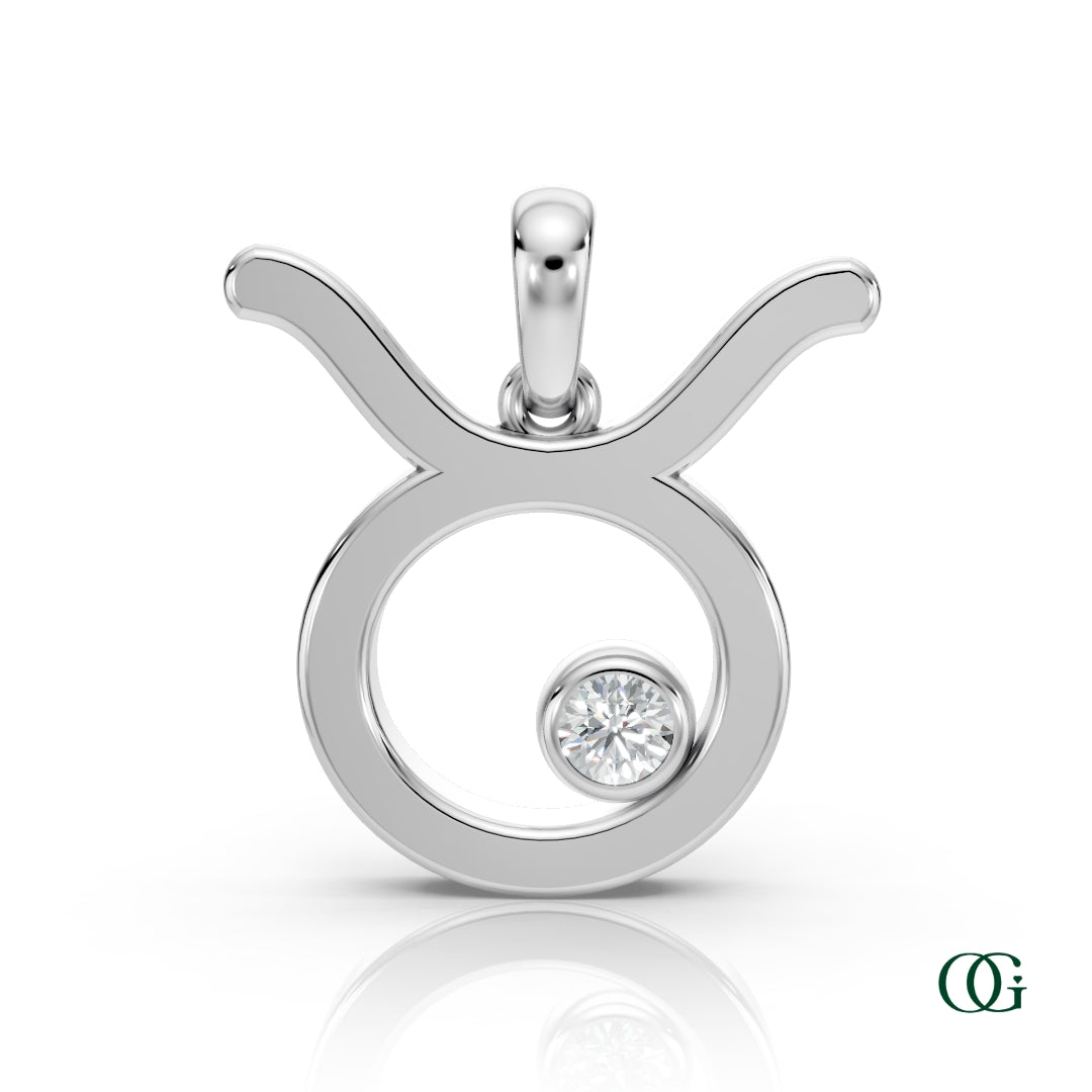 Y | Taurus Zodiac Pendant with Diamond in White Gold