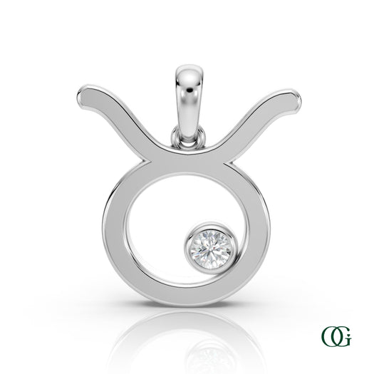 Y | Taurus Zodiac Pendant with Diamond in White Gold