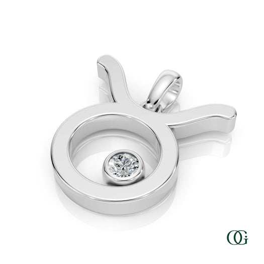Y | Taurus Zodiac Pendant with Diamond in White Gold