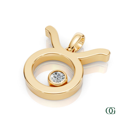 Y | Taurus Zodiac Pendant with Diamond in Yellow Gold