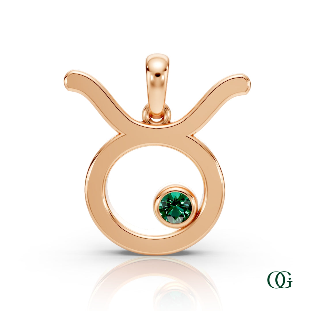 Y | Taurus Zodiac Pendant with Emerald in Rose Gold