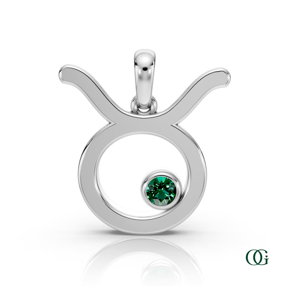 Y | Taurus Zodiac Pendant with Emerald in White Gold