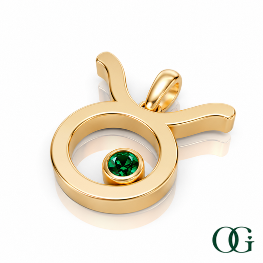 Y | Taurus Zodiac Pendant with Emerald in Yellow Gold
