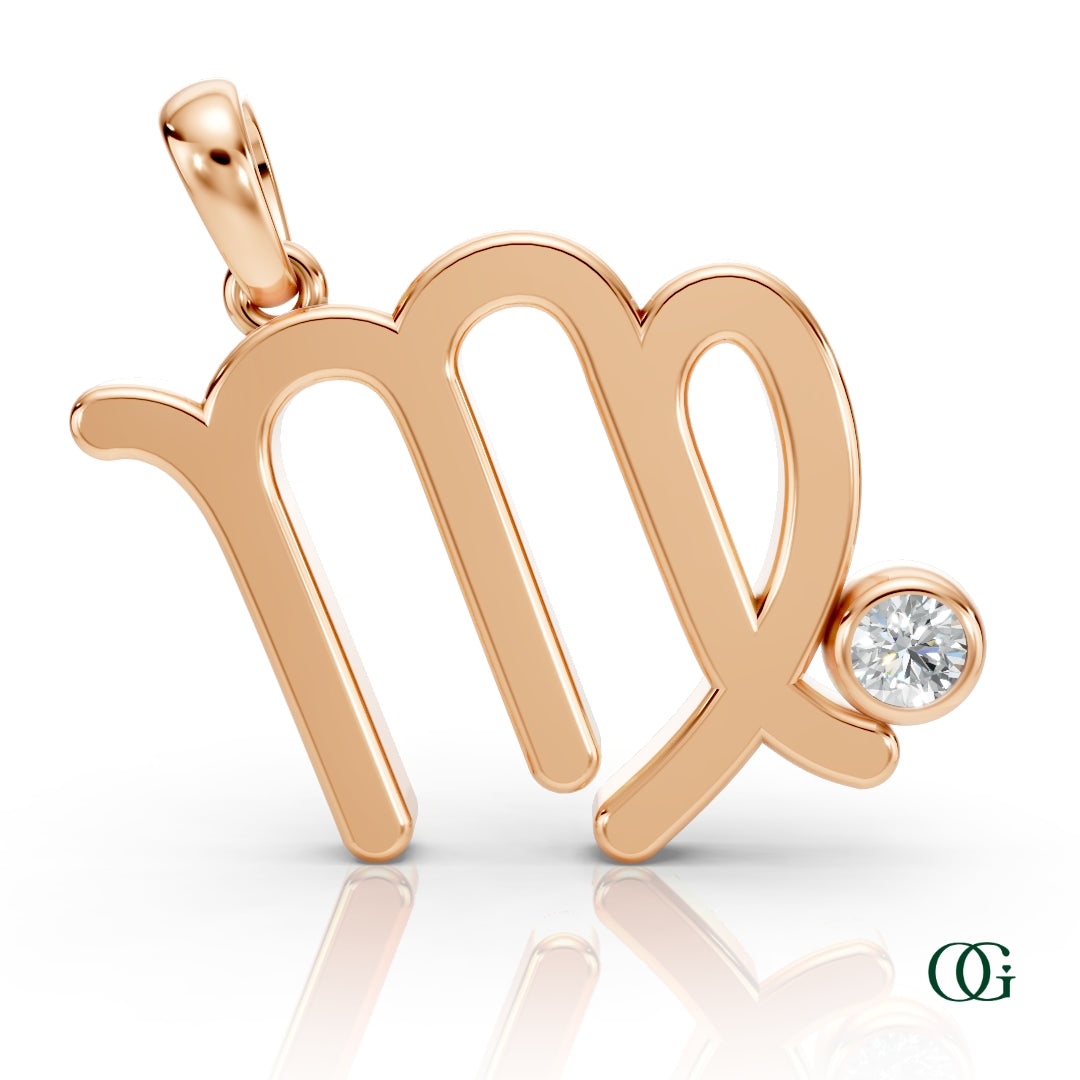 R | Virgo Zodiac Pendant with Diamond in Rose Gold