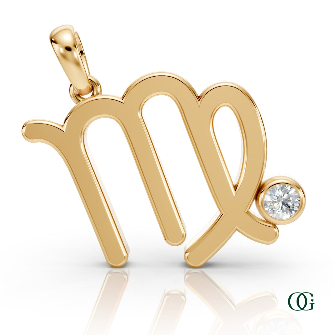 Y | Virgo Zodiac Pendant with Diamond in Yellow Gold
