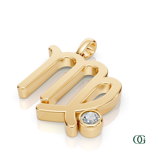 Y | Virgo Zodiac Pendant with Diamond in Yellow Gold