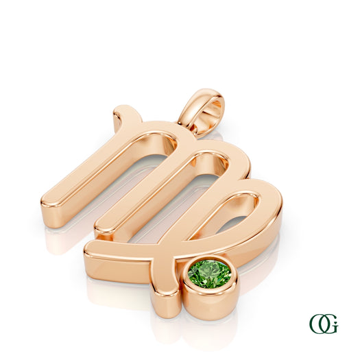 R | Virgo Zodiac Pendant with Peridot in Rose Gold