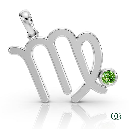 W | Virgo Zodiac Pendant with Peridot in White Gold