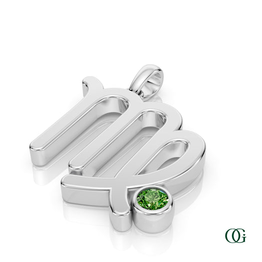W | Virgo Zodiac Pendant with Peridot in White Gold