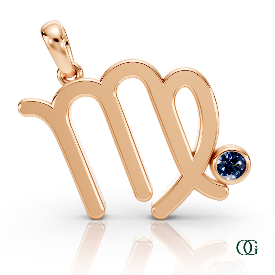 R | Virgo Zodiac Pendant with Sapphire in Rose Gold