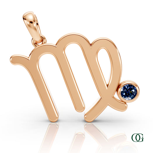 R | Virgo Zodiac Pendant with Sapphire in Rose Gold
