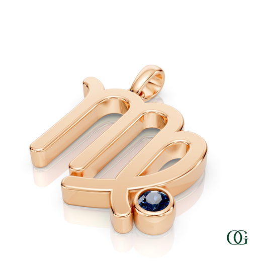 R | Virgo Zodiac Pendant with Sapphire in Rose Gold