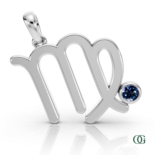 W | Virgo Zodiac Pendant with Sapphire in White Gold