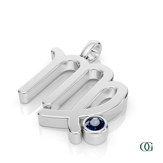 W | Virgo Zodiac Pendant with Sapphire in White Gold