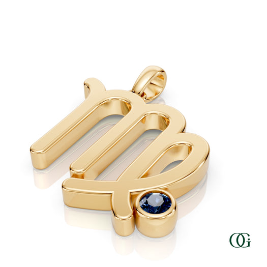 Y | Virgo Zodiac Pendant with Sapphire in Yellow Gold