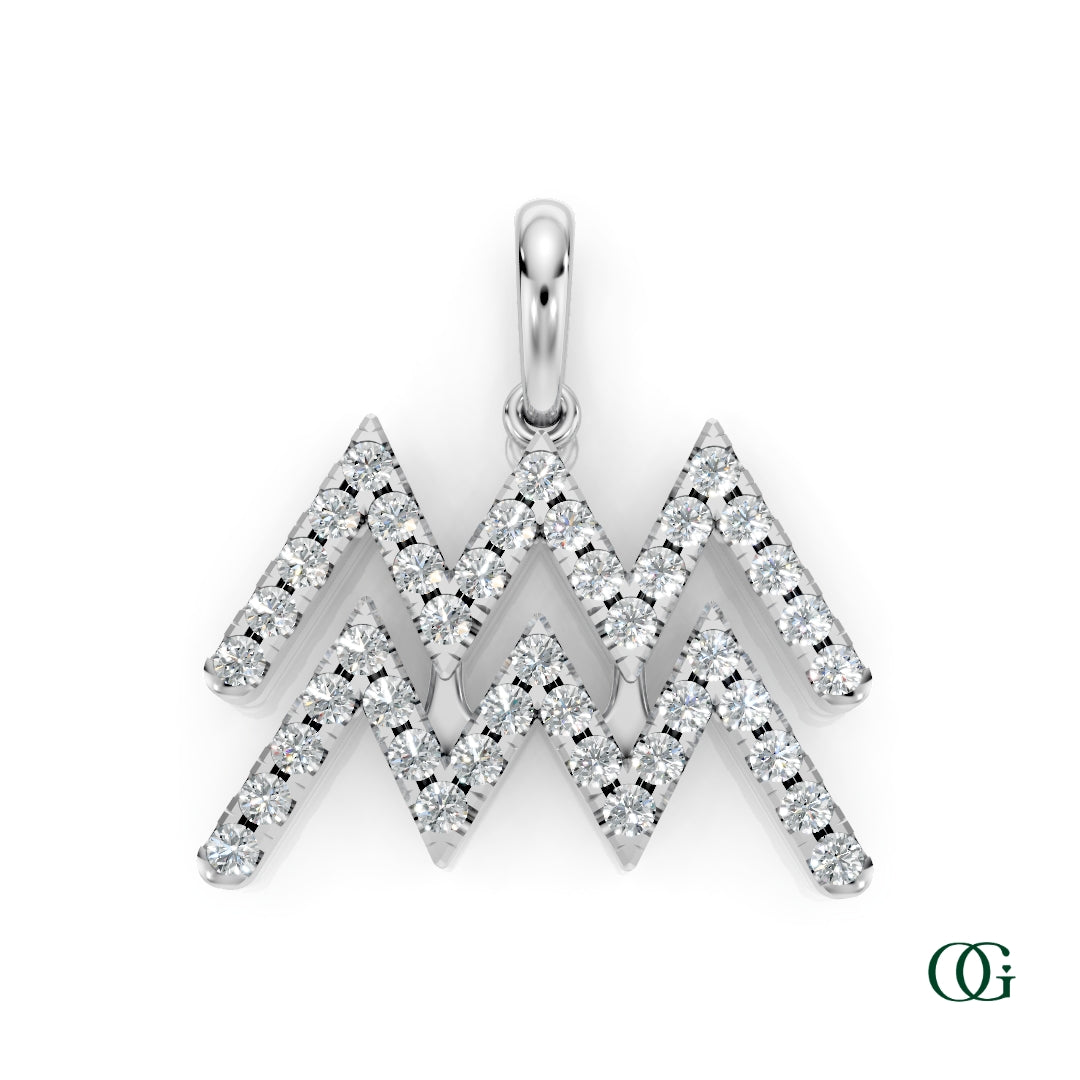 W | Aquarius Pavé Diamond Zodiac Pendant in white gold