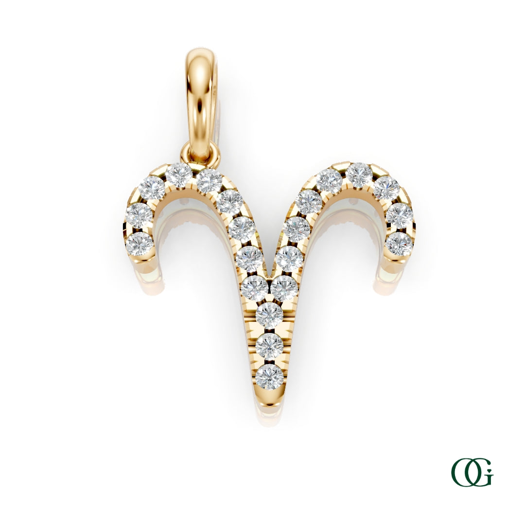 Y | Aries Pavé Diamond Zodiac Pendant in yellow gold