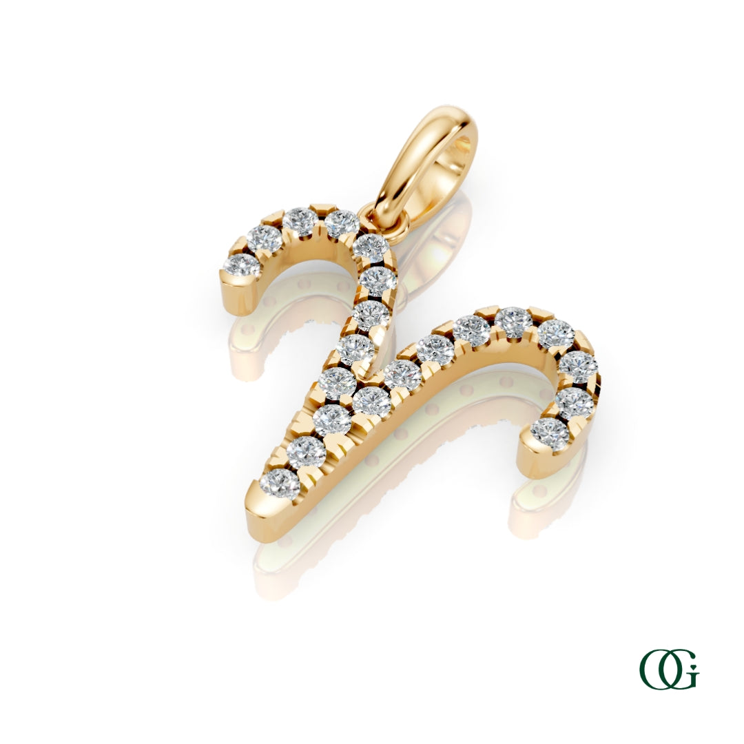 Y | Aries Pavé Diamond Zodiac Pendant in yellow gold
