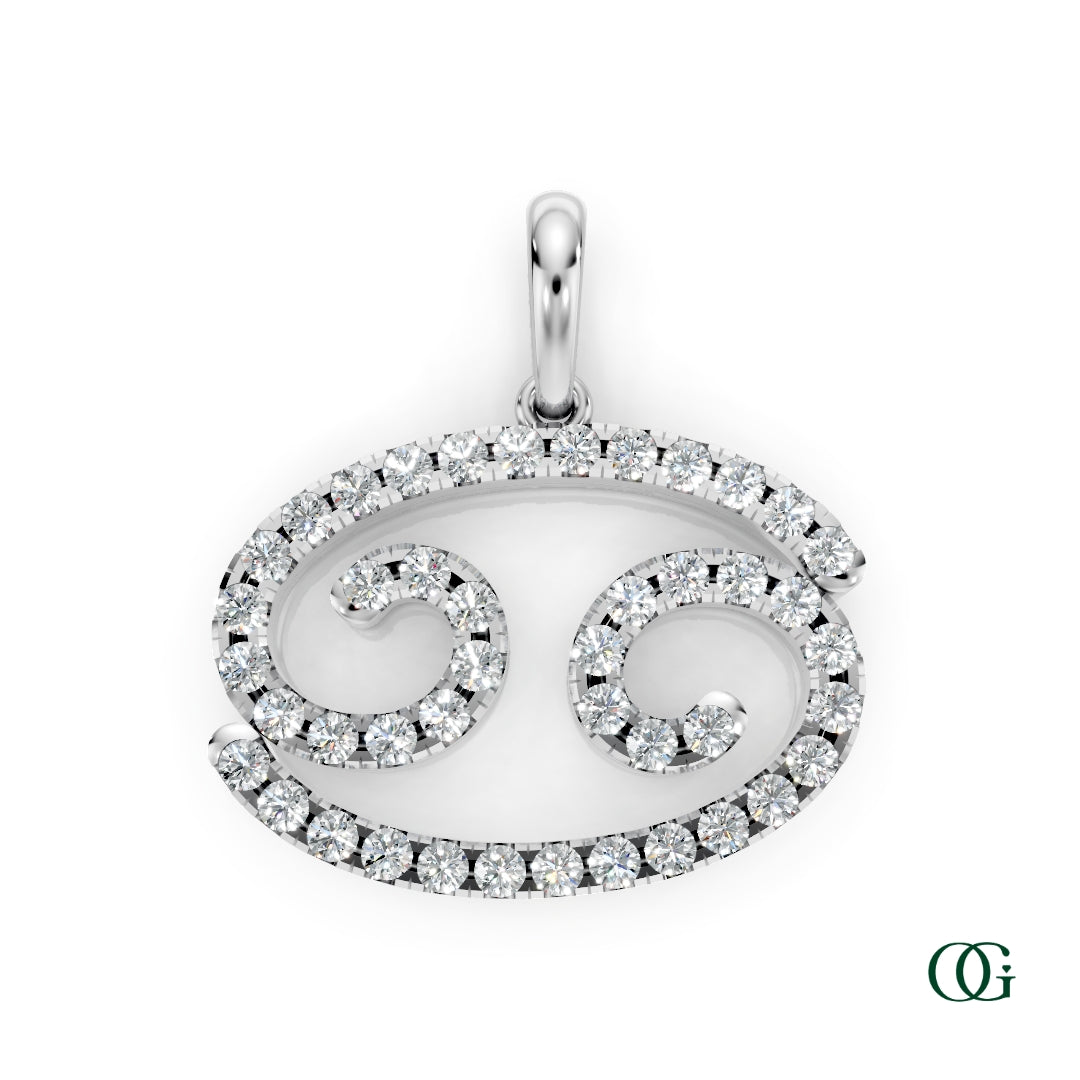 W | Cancer Pavé Diamond Zodiac Pendant in white gold