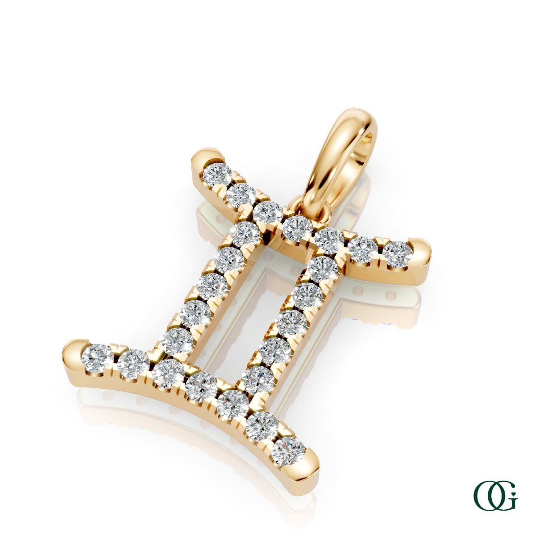Y | Gemini Pavé Diamond Zodiac Pendant in yellow gold