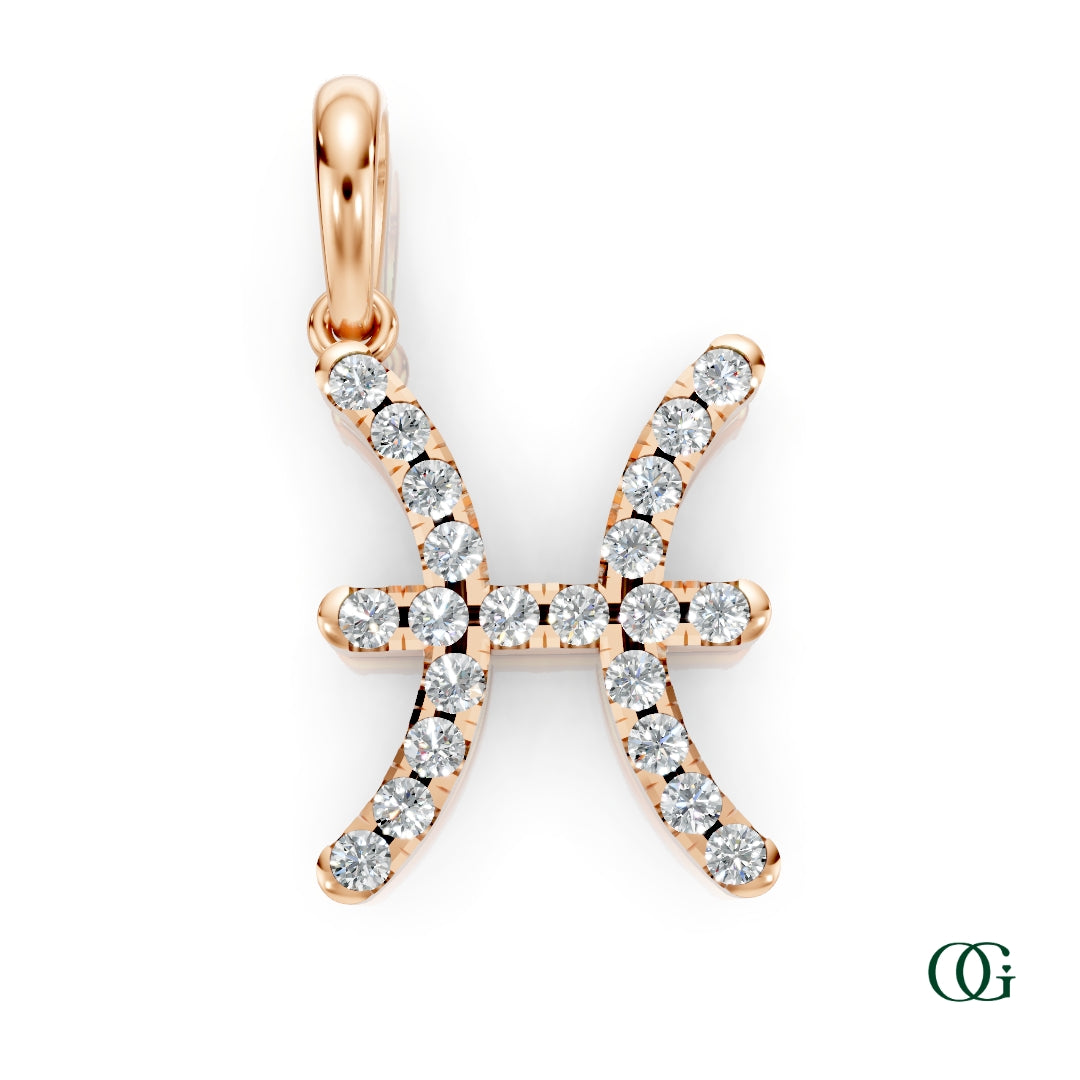 R | Pisces Pavé Diamond Zodiac Pendant in rose gold