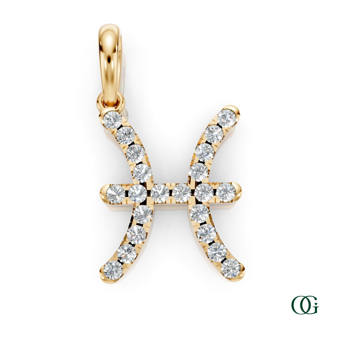Y | Pisces Pavé Diamond Zodiac Pendant in yellow gold